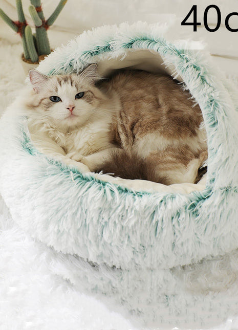 2 In 1 Dog And Cat Bed Pet Winter Bed Round Plush Warm Bed House Soft Long Plush Pets Bed Pet Products