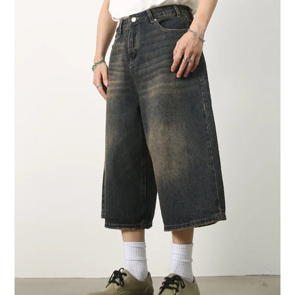 Kevinbatd Men Denim Shorts Loose Fit Vintage Y2K Gothic by zapcart