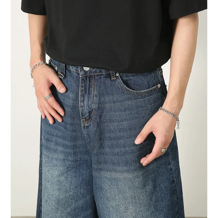 Kevinbatd Men Denim Shorts Loose Fit Vintage Y2K Gothic by zapcart