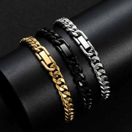 CN Men's Golden Black 8mm 316L Cuban Chain Bracelet by zapcart