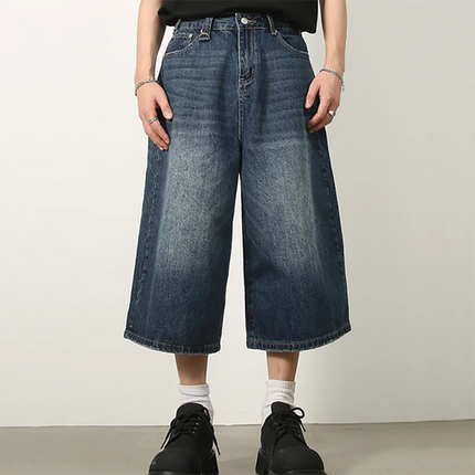 Kevinbatd Men Denim Shorts Loose Fit Vintage Y2K Gothic by zapcart