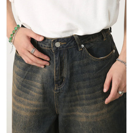 Kevinbatd Men Denim Shorts Loose Fit Vintage Y2K Gothic by zapcart