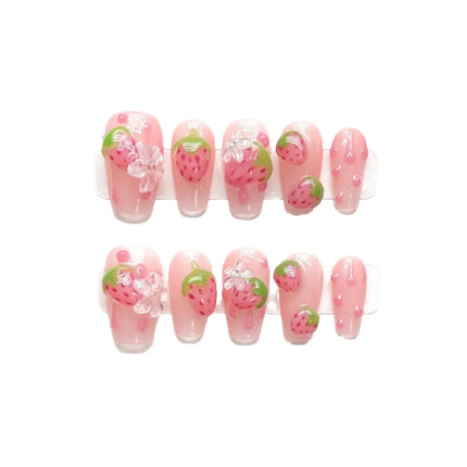 Press On Nails Handmade Square Pink For Women Strawberry by zapcart