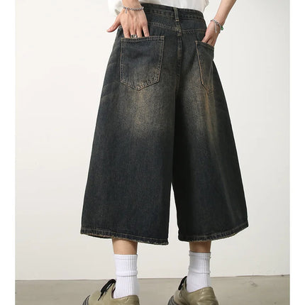 Kevinbatd Men Denim Shorts Loose Fit Vintage Y2K Gothic by zapcart
