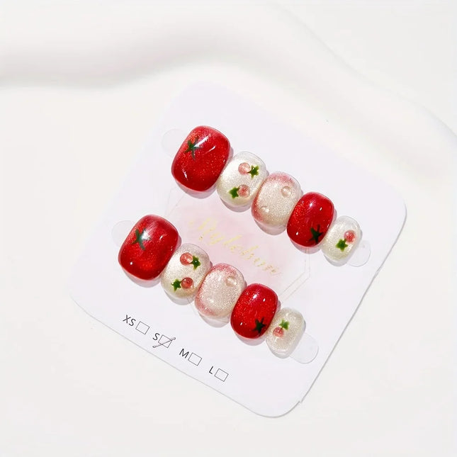 Press On Nails Handmade Square Pink For Women Strawberry by zapcart