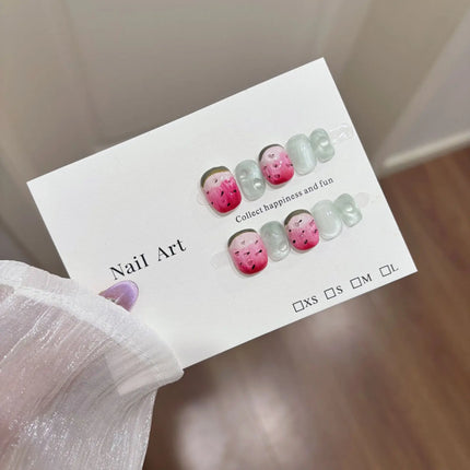 Press On Nails Handmade Square Pink For Women Strawberry by zapcart