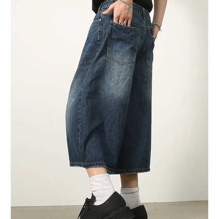 Kevinbatd Men Denim Shorts Loose Fit Vintage Y2K Gothic by zapcart