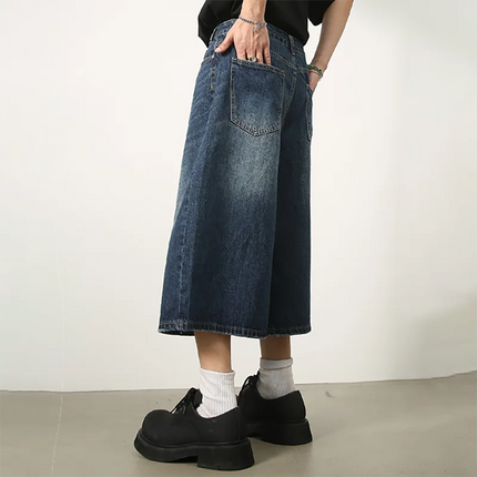 Kevinbatd Men Denim Shorts Loose Fit Vintage Y2K Gothic by zapcart