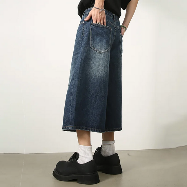 Kevinbatd Men Denim Shorts Loose Fit Vintage Y2K Gothic by zapcart