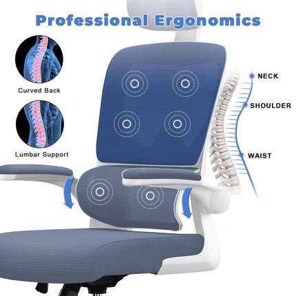 Ergonomic Office Chair with Lumbar Support, Home Office Desk Computer Chairs Adjustable Headrest and Flip-up Armrests by zapcart