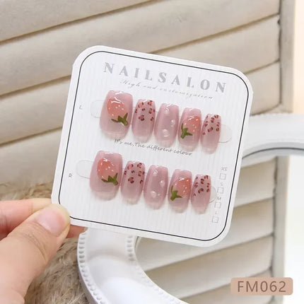 Press On Nails Handmade Square Pink For Women Strawberry by zapcart