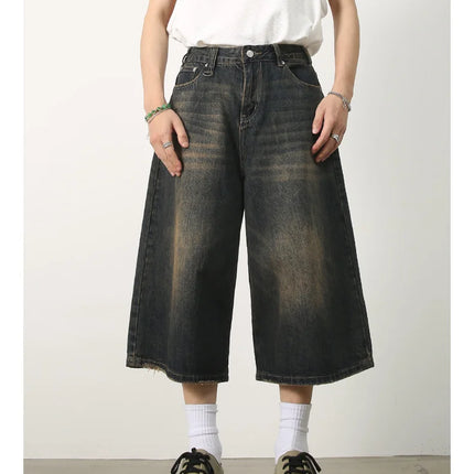 Kevinbatd Men Denim Shorts Loose Fit Vintage Y2K Gothic by zapcart