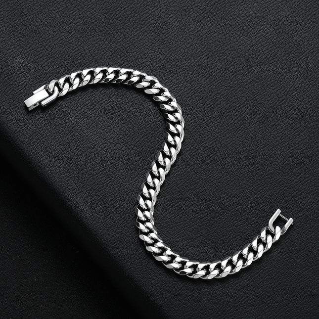 CN Men's Golden Black 8mm 316L Cuban Chain Bracelet by zapcart