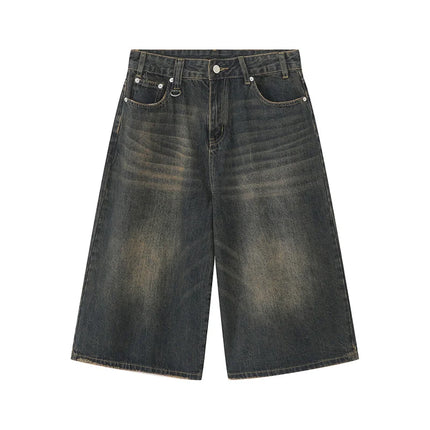 Kevinbatd Men Denim Shorts Loose Fit Vintage Y2K Gothic by zapcart