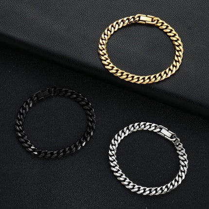 CN Men's Golden Black 8mm 316L Cuban Chain Bracelet by zapcart