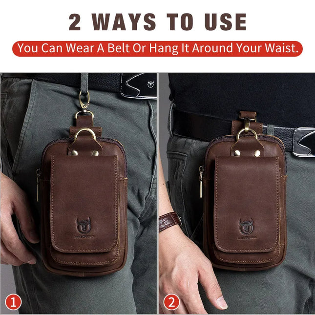 BullCaptain Leather Mens Waist Pack Hook Design Phone Pouch by zapcart