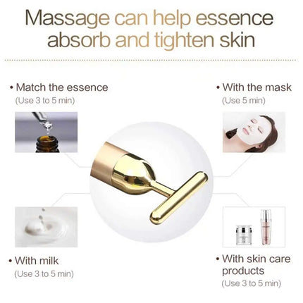 24k Gold Face Lift Bar Roller Vibration Slimming Massager Facial Stick Facial Beauty Skin Care T Shaped Vibrating Tool with Bag by zapcart