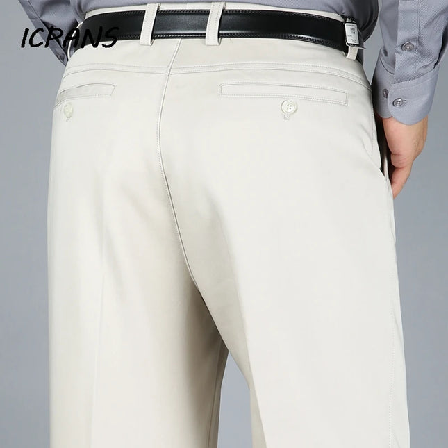 ICPANSCN Men High Waist Dress Pants Stretch Black Office by zapcart