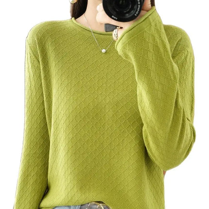 Breathable Cotton Knit Sweater For Women Round Collar by zapcart