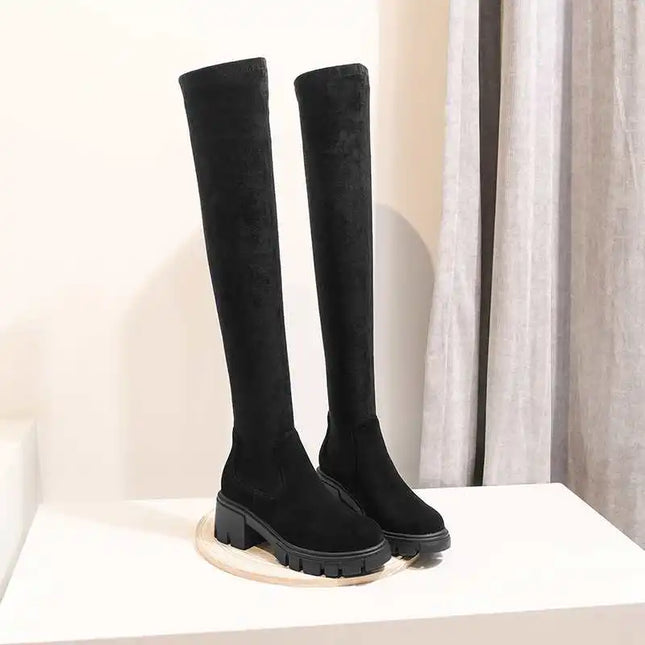 Krazing Pot Over Knee Boots Cow Leather Warm Heels Women by zapcart