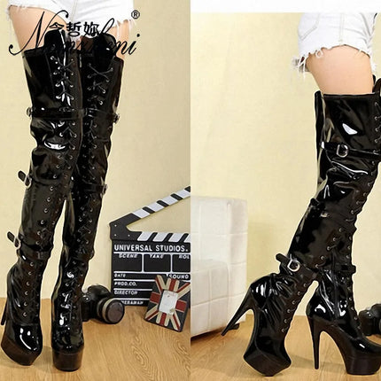Sexy Nightclub Pole Dance Boots For Women Patent Leather by zapcart