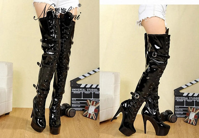 Sexy Nightclub Pole Dance Boots For Women Patent Leather by zapcart
