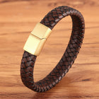 XQNI Men Leather Bracelet Brown Stainless Steel Buckle Gift by zapcart