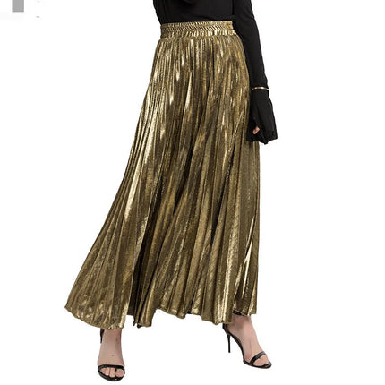 Harajuku Check Skirt Pleated Maxi High Waist Gold Women XXL by zapcart
