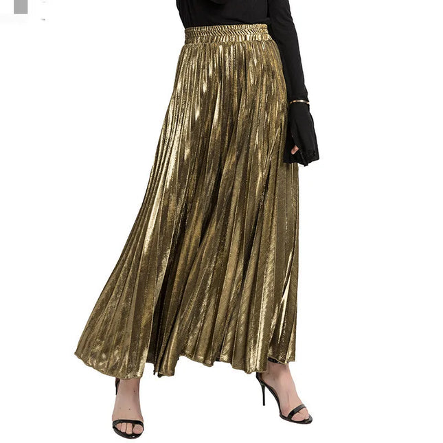 Harajuku Check Skirt Pleated Maxi High Waist Gold Women XXL by zapcart