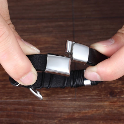 XQNI Men Leather Bracelet Brown Stainless Steel Buckle Gift by zapcart
