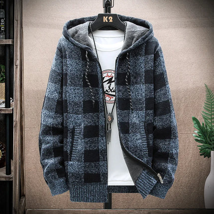 ENWEIGECN Mens Hooded Plaid Sweater Jacket Winter Warm by zapcart