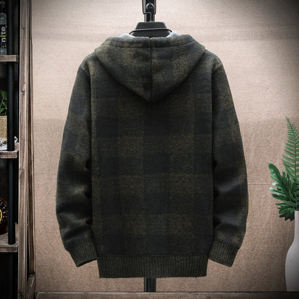 ENWEIGECN Mens Hooded Plaid Sweater Jacket Winter Warm by zapcart