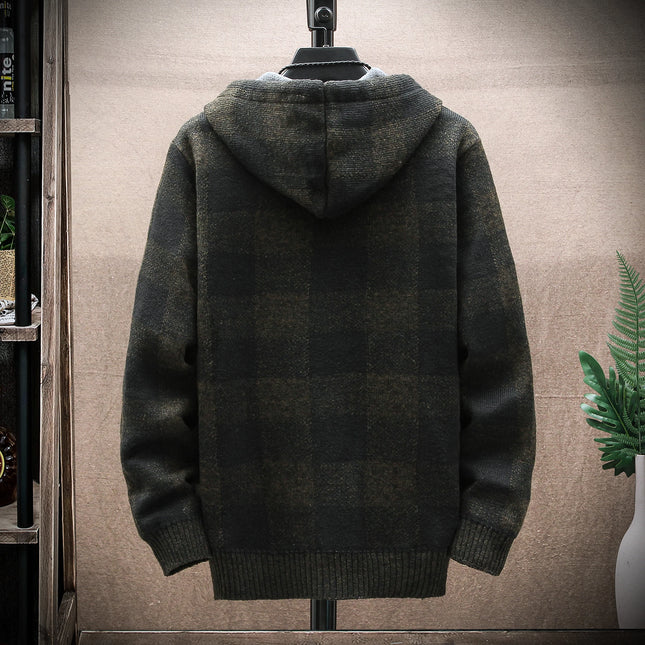 ENWEIGECN Mens Hooded Plaid Sweater Jacket Winter Warm by zapcart