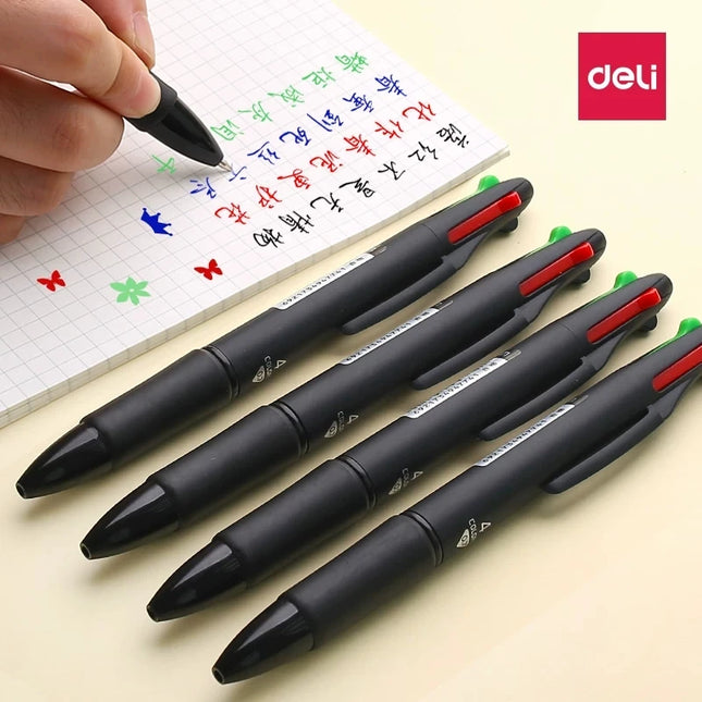 Deli 4 In 1 Ballpoint Pen 0.7mm Blue Black Red Green School by zapcart