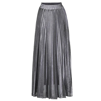 Harajuku Check Skirt Pleated Maxi High Waist Gold Women XXL by zapcart