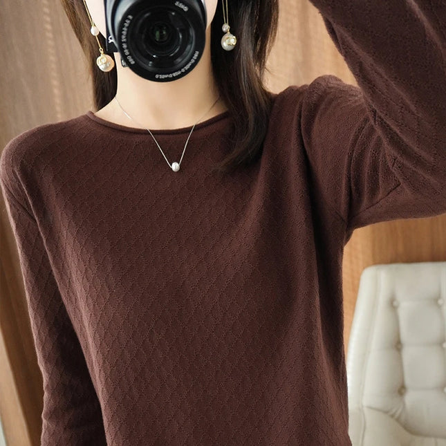Breathable Cotton Knit Sweater For Women Round Collar by zapcart