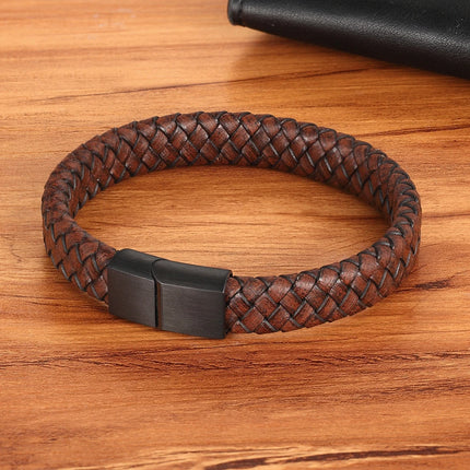 XQNI Men Leather Bracelet Brown Stainless Steel Buckle Gift by zapcart