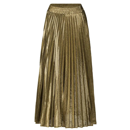 Harajuku Check Skirt Pleated Maxi High Waist Gold Women XXL by zapcart