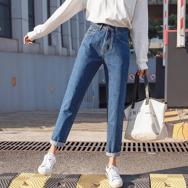 GUUZYUVIZ High Waist Loose White Jeans Women Spring Style by zapcart