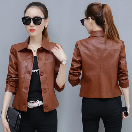 PU Motorcycle Leather Coat Women Hong Kong Chic Jacket by zapcart