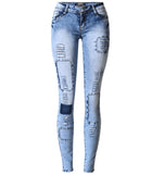 Womens Patchwork Skinny Jeans Low Waist Sky Blue Stretch by zapcart