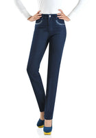 Middle Aged Women High Waist Denim Jeans With Embroidery by zapcart