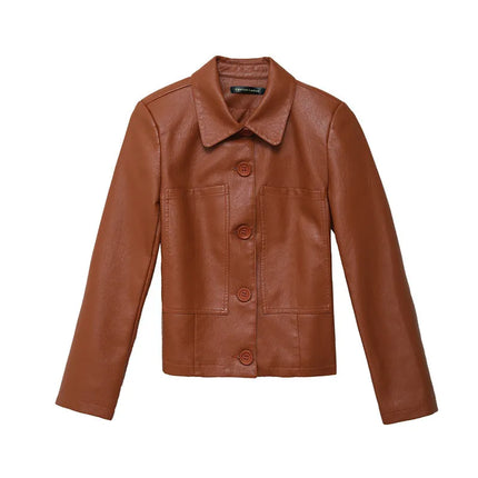 PU Motorcycle Leather Coat Women Hong Kong Chic Jacket by zapcart