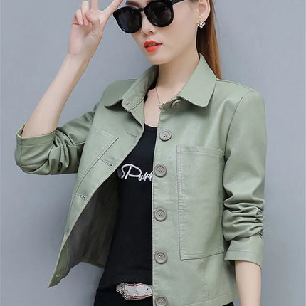 PU Motorcycle Leather Coat Women Hong Kong Chic Jacket by zapcart