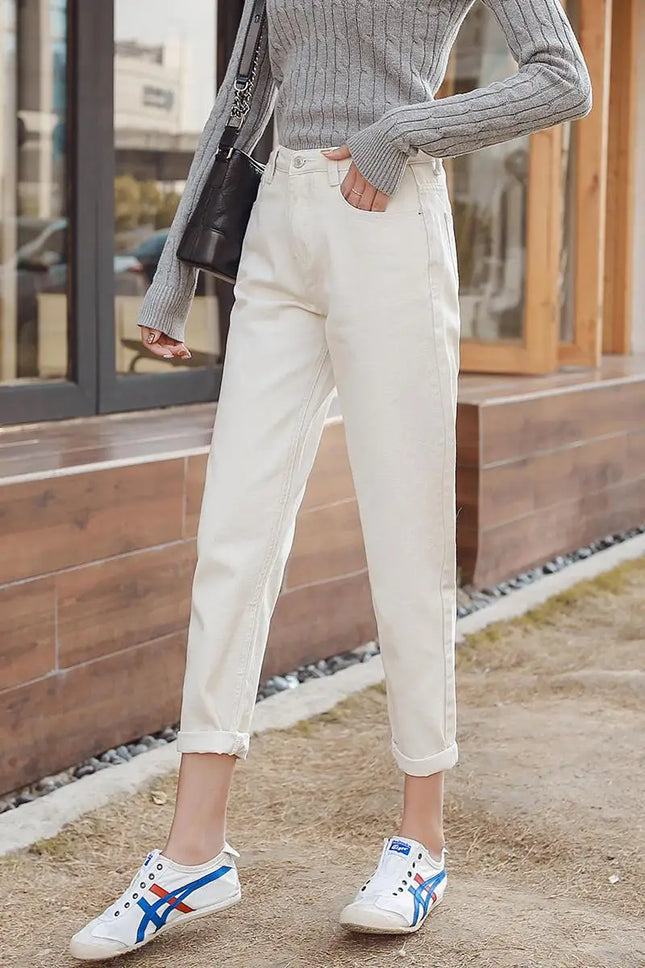 GUUZYUVIZ High Waist Loose White Jeans Women Spring Style by zapcart