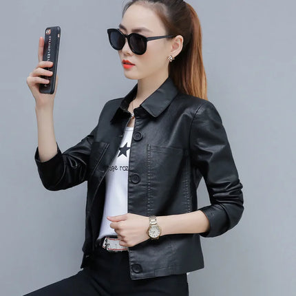 PU Motorcycle Leather Coat Women Hong Kong Chic Jacket by zapcart