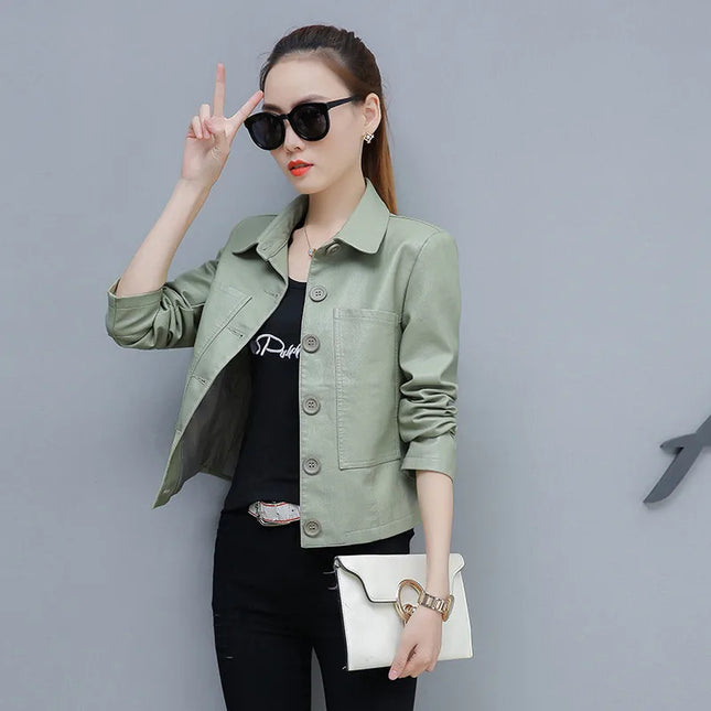 PU Motorcycle Leather Coat Women Hong Kong Chic Jacket by zapcart