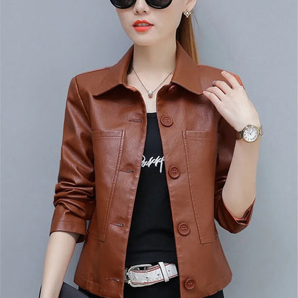 PU Motorcycle Leather Coat Women Hong Kong Chic Jacket by zapcart