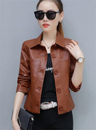 PU Motorcycle Leather Coat Women Hong Kong Chic Jacket by zapcart