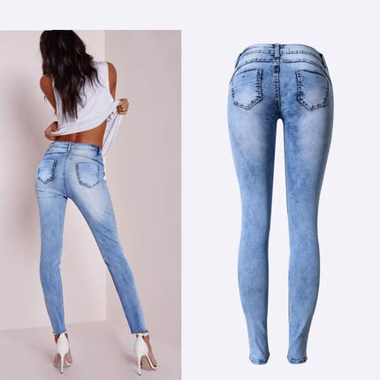 Womens Patchwork Skinny Jeans Low Waist Sky Blue Stretch by zapcart